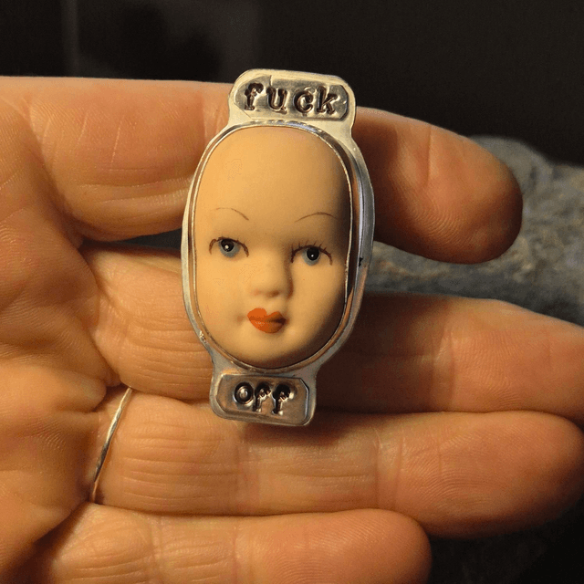 Vintage Ceramic Doll's Head and Sterling Silver Ring 
