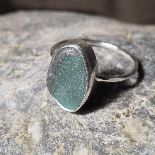 Size Y Pale Aqua Sea Glass and Sterling Silver Ring Fully Hallmarked 
