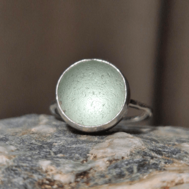 Size N Pale Aqua Codd Marble Sea Glass and Sterling Silver Ring Fully Hallmarked 
