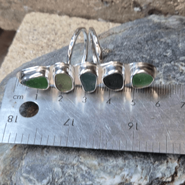 Size P Quintet of Sea Glass and Sterling Silver Ring