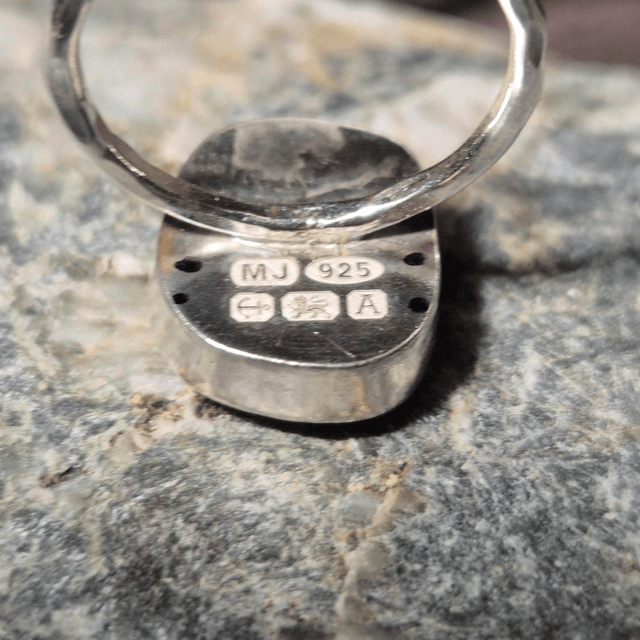Size L Sea Glass and Sterling Silver Ring Fully Hallmarked 