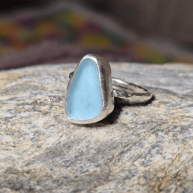 Size J Pale Blue and Sterling Silver Ring