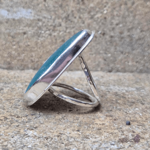 Size O Sea Glass and Sterling Silver Ring 