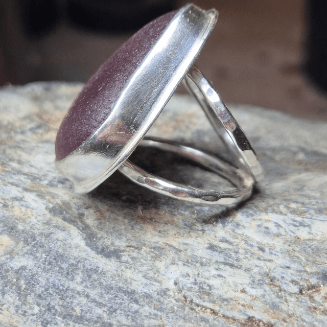 Size N Lavender Sea Glass and Sterling Silver Ring