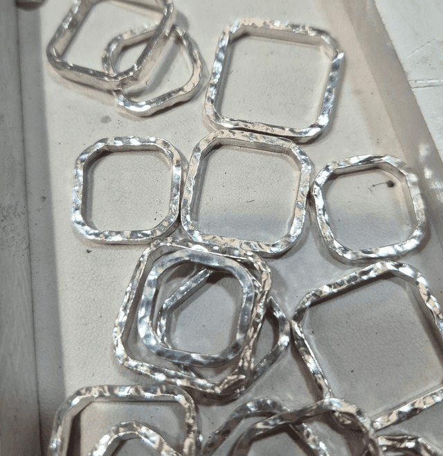 3mm Square Sterling Silver Ring with Hammered Texture 