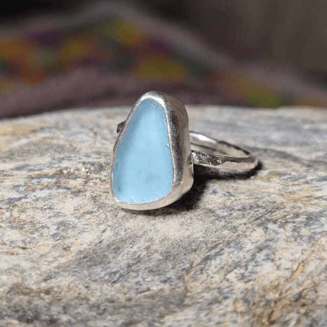 Size J Pale Blue and Sterling Silver Ring